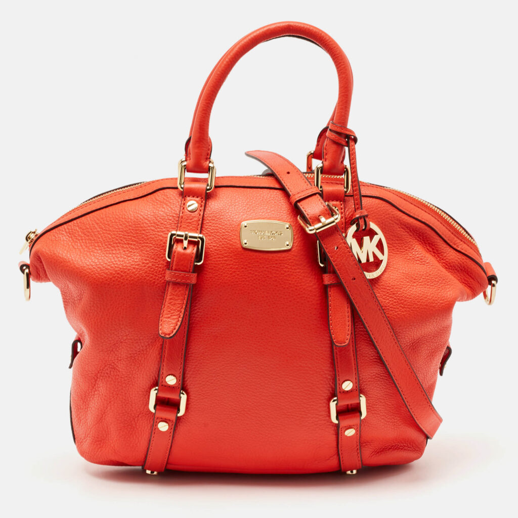 luxury-women-michael-kors-used-handbags-p1120585-013 Michael Kors Red Leather Bedford Satchel