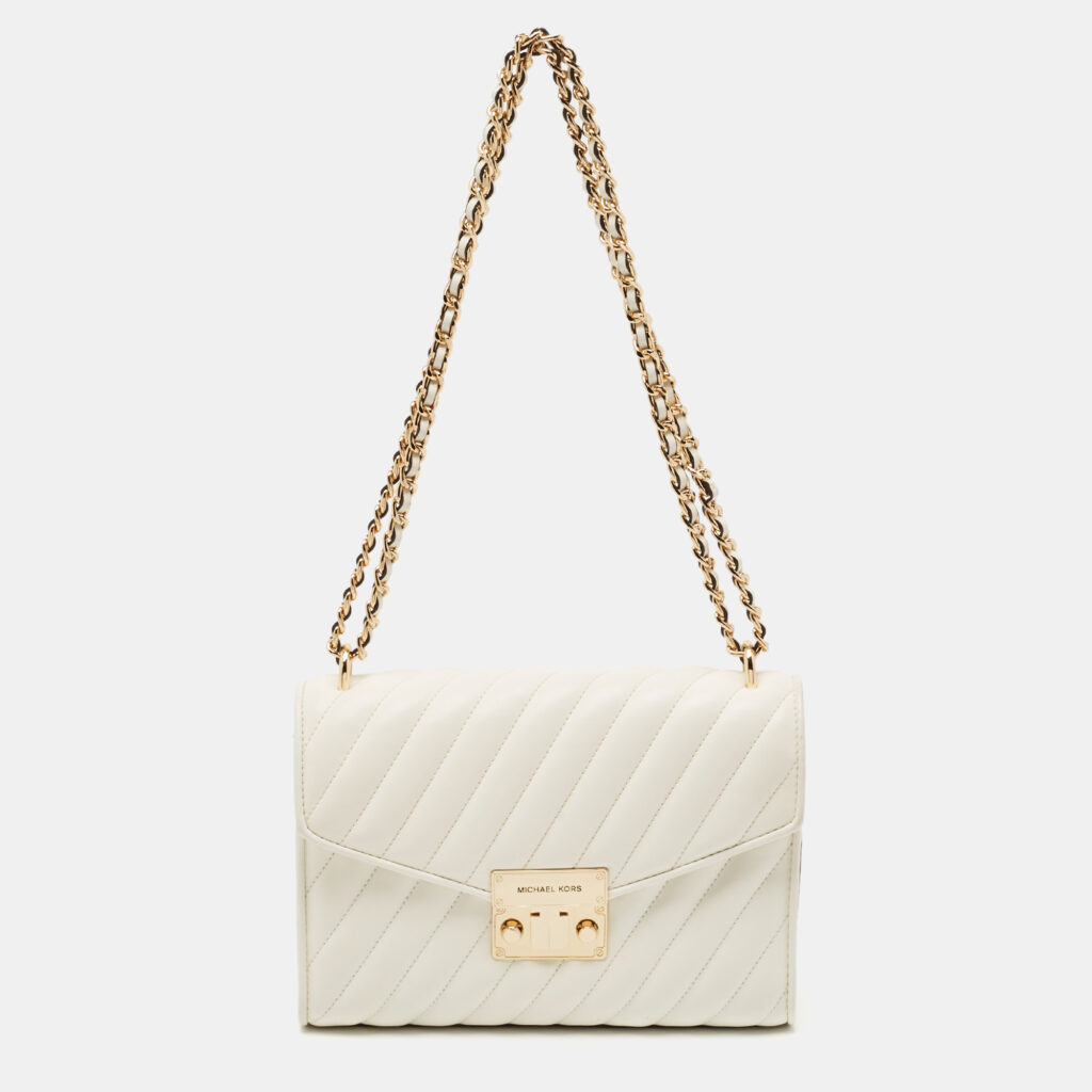 luxury-women-michael-kors-used-handbags-p1120896-014 Michael Kors White Quilted Leather Medium Rose Shoulder Bag