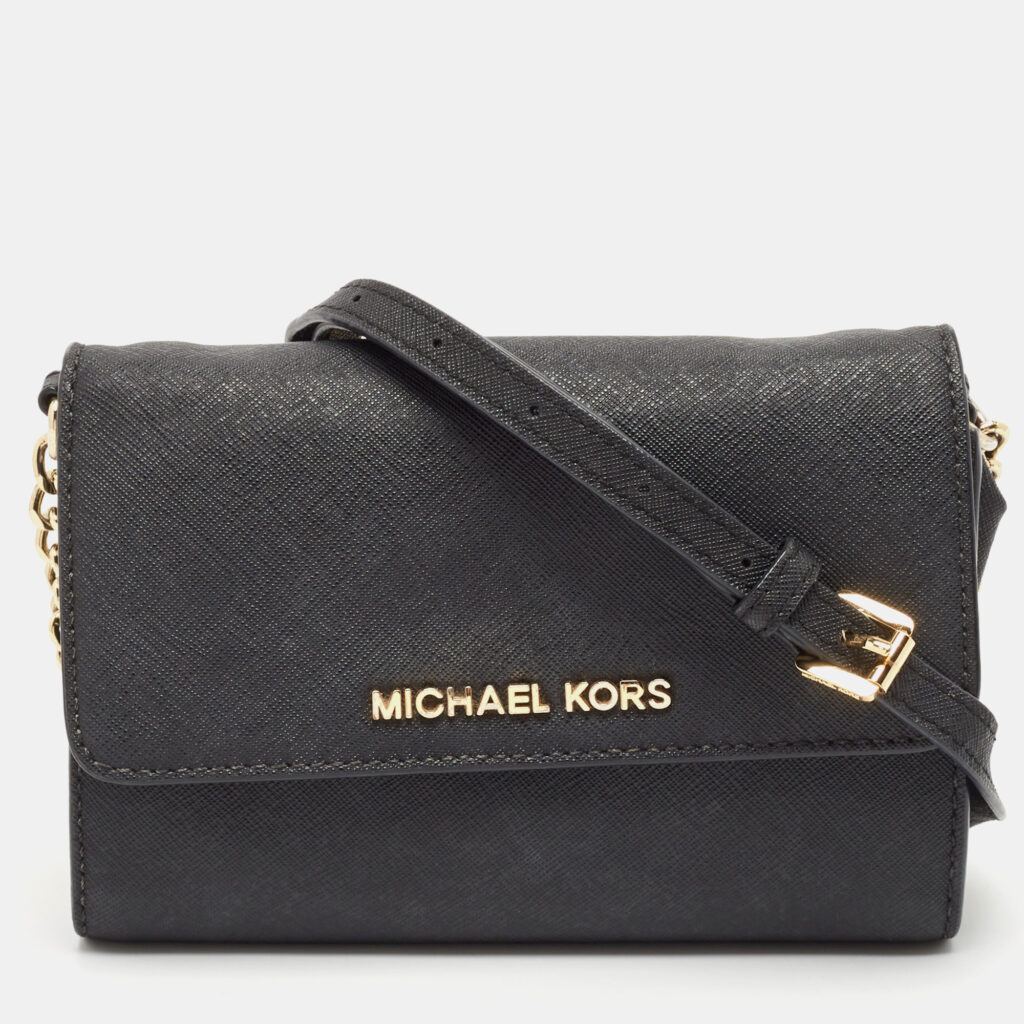 luxury-women-michael-kors-used-handbags-p1120947-012 Michael Kors Black Leather Flap Wallet On Chain