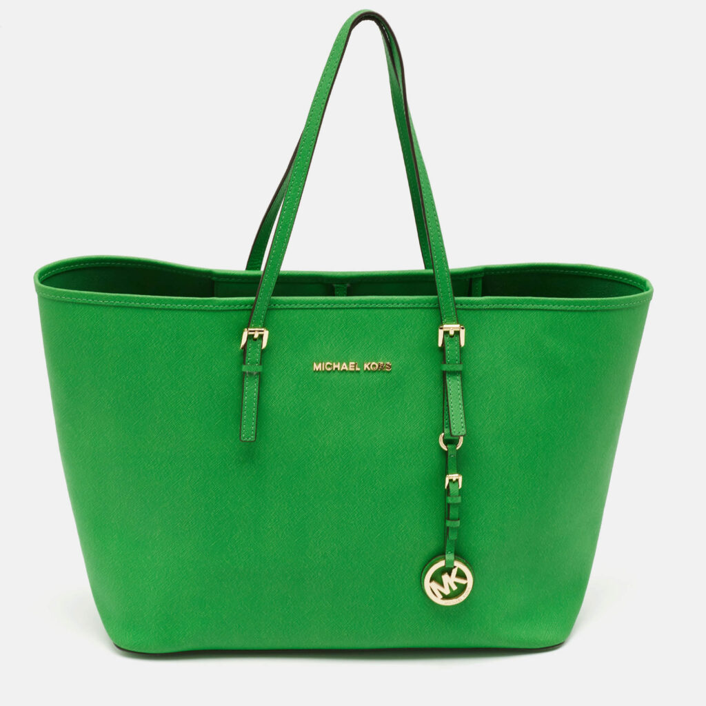 luxury-women-michael-kors-used-handbags-p1121288-015 Michael Kors Green Leather Large Jet Set Travel Tote