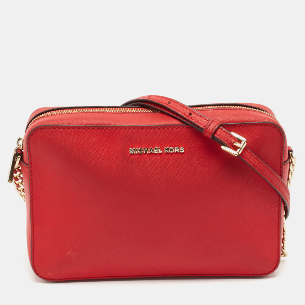 luxury-women-michael-kors-used-handbags-p1123321-010 Michael Kors Red Leather Jet Set Camera Crossbody Bag