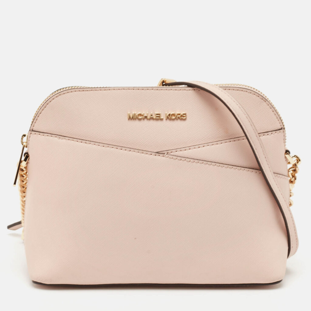 luxury-women-michael-kors-used-handbags-p1124995-012 Michael Kors Light Pink Leather Jet Set Travel Dome Crossbody Bag