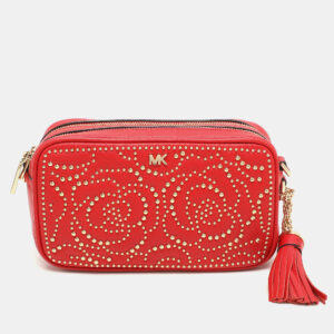 Michael Kors Red Leather Rose Studded Crossbody Bag