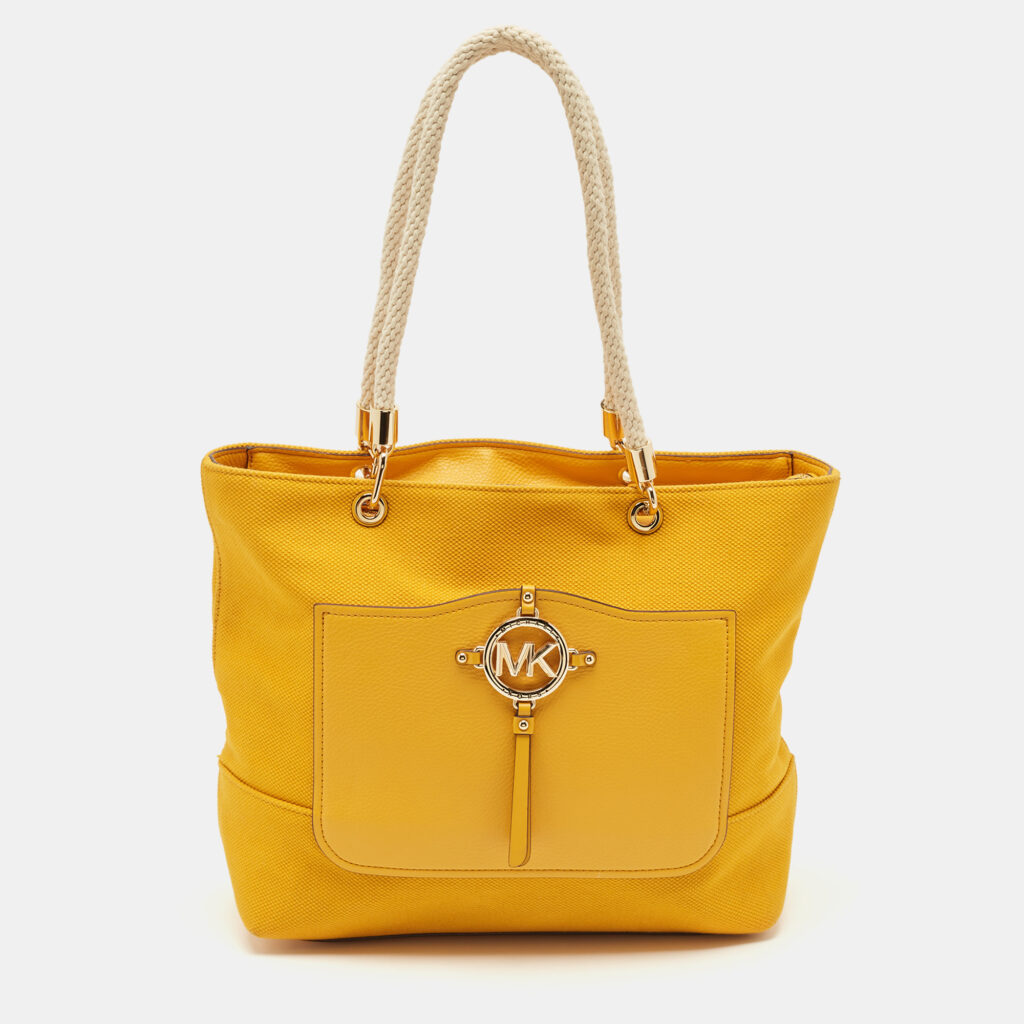 luxury-women-michael-kors-used-handbags-p1144313-011 Michael Kors Mustard Canvas and Leather Amy Tote