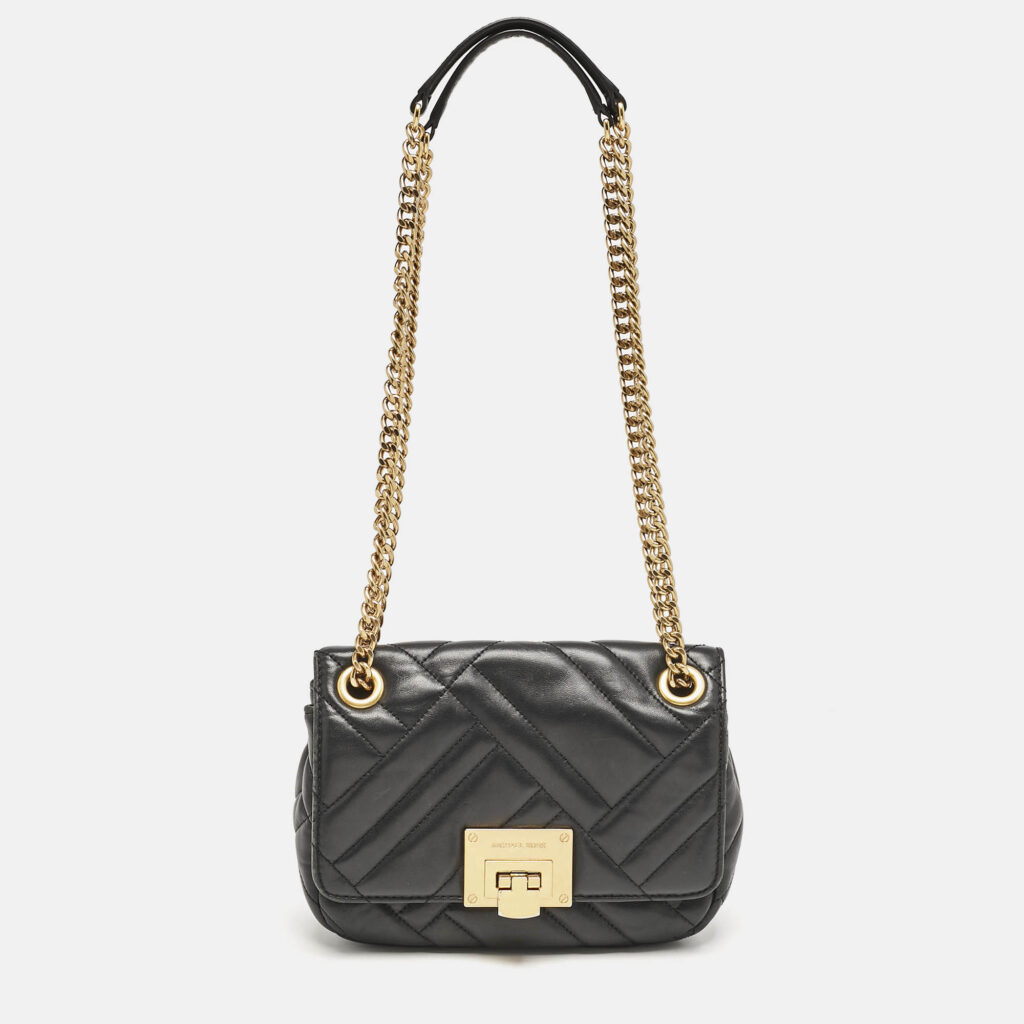 luxury-women-michael-kors-used-handbags-p1147249-016 Michael Kors Black Quilted Leather Small Vivianne Flap Shoulder Bag