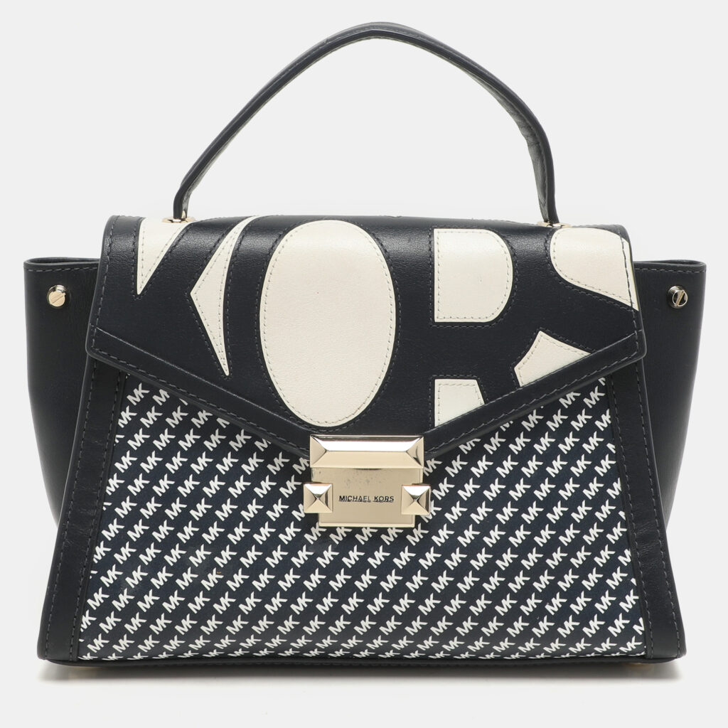 luxury-women-michael-kors-used-handbags-p1148668-005 Michael Kors Admiral/Optic Leather Medium Graphic Logo Whitney Top Handle Bag