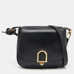 Michael Kors Black Leather Large Delfina Flap Saddle Bag