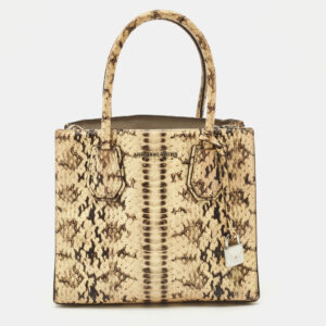Michael Kors Cream Python Embossed Leather Small Mercer Tote