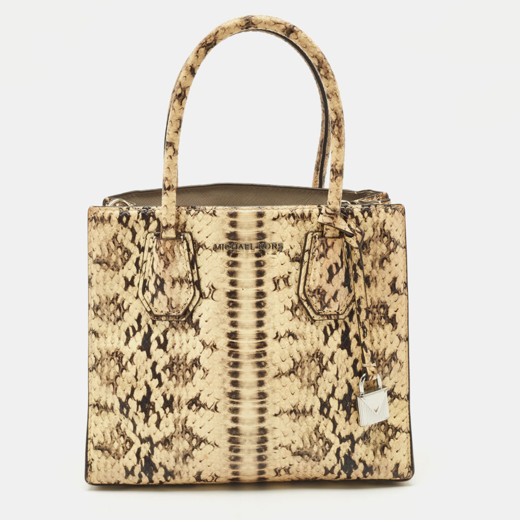 luxury-women-michael-kors-used-handbags-p1149812-012 Michael Kors Cream Python Embossed Leather Small Mercer Tote