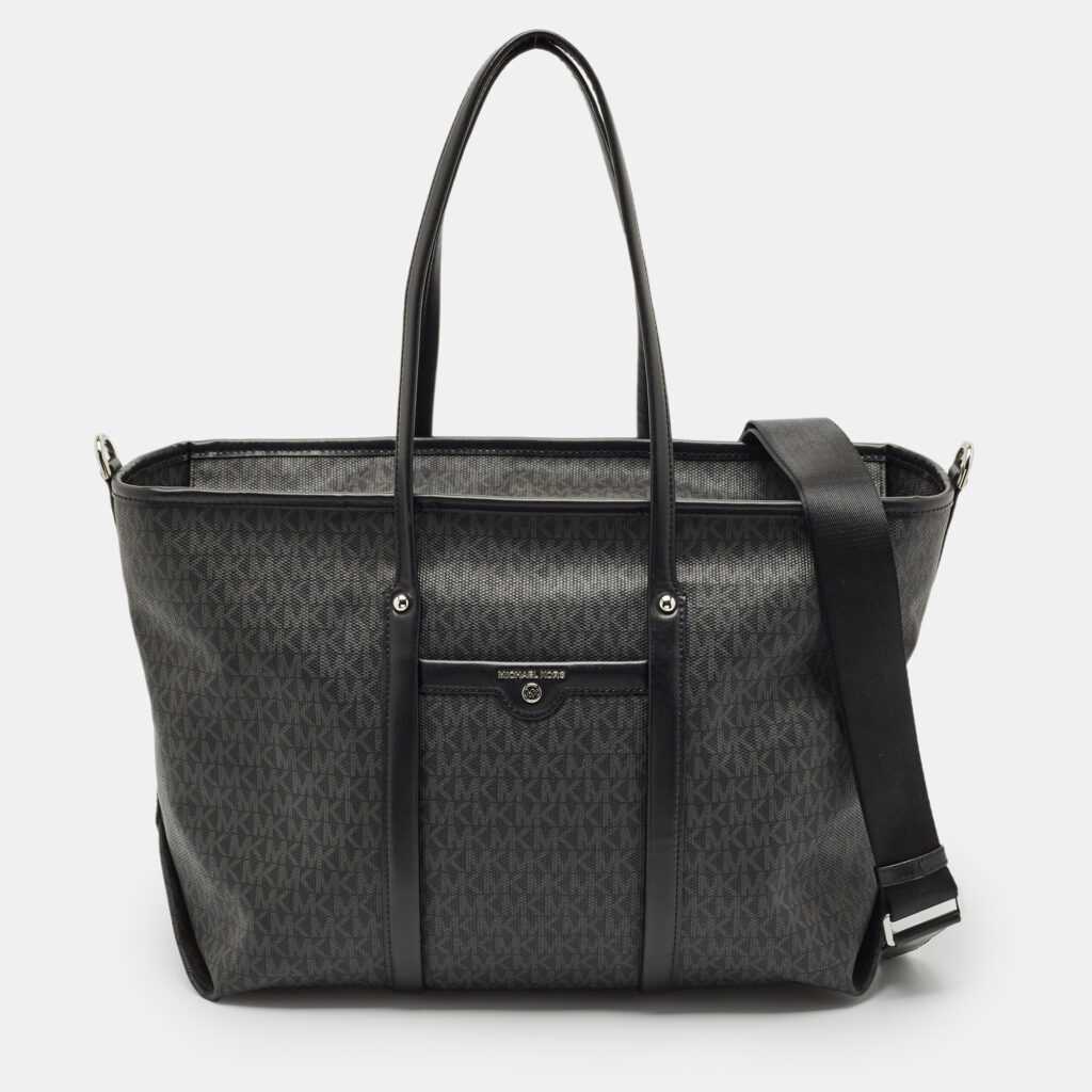 Michael Kors Black Signature Coated Canvas Large Beck Tote