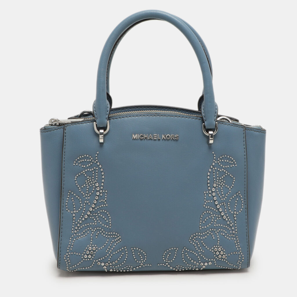 luxury-women-michael-kors-used-handbags-p1154051-002 Michael Kors Blue Leather Studded Ellis Satchel