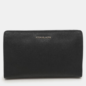 Michael Kors Black Leather Large Jet Set Travel Crossbody Bag