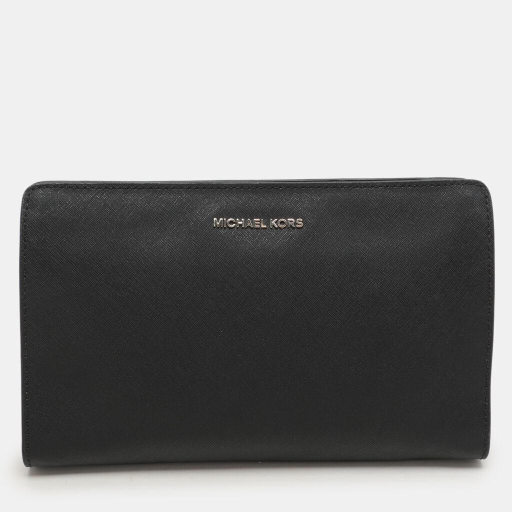 Michael Kors Black Leather Large Jet Set Travel Crossbody Bag