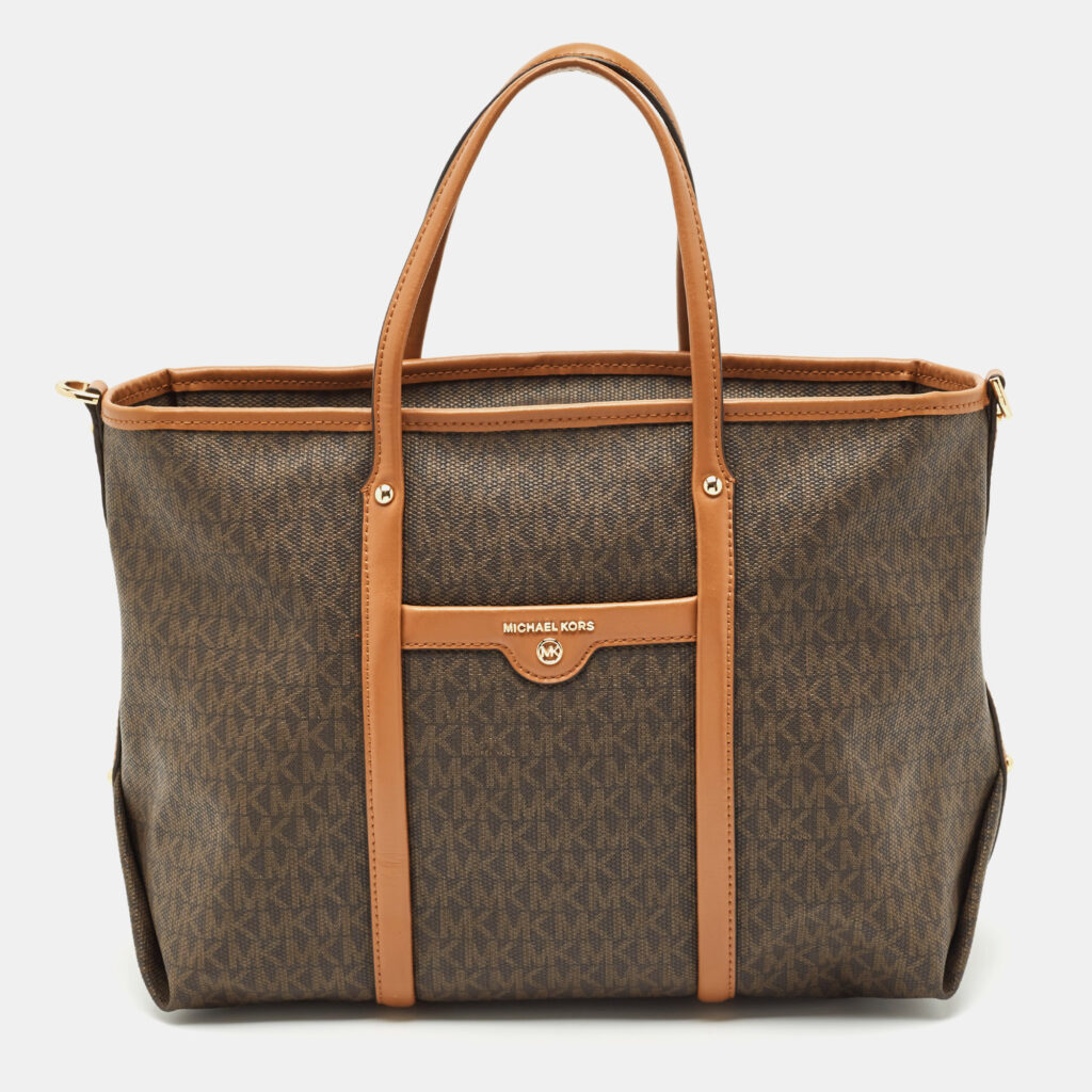 luxury-women-michael-kors-used-handbags-p1154319-010 Michael Kors Brown Signature Coated Canvas Beck Tote