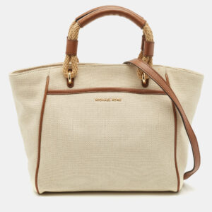 Michael Kors Brown/Off White Canvas and Leather Small Talia Tote