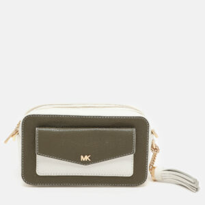 Michael Kors White/Olive Leather Maeve Crossbody Bag