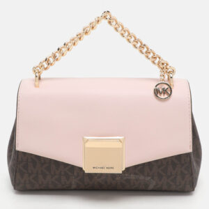 Michael Kors Brown/Pink Signature Coated Canvas And Leather Small Lita Crossbody Bag