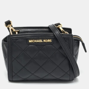 Michael Kors Black Quilted Leather Mini Selma Crossbody Bag