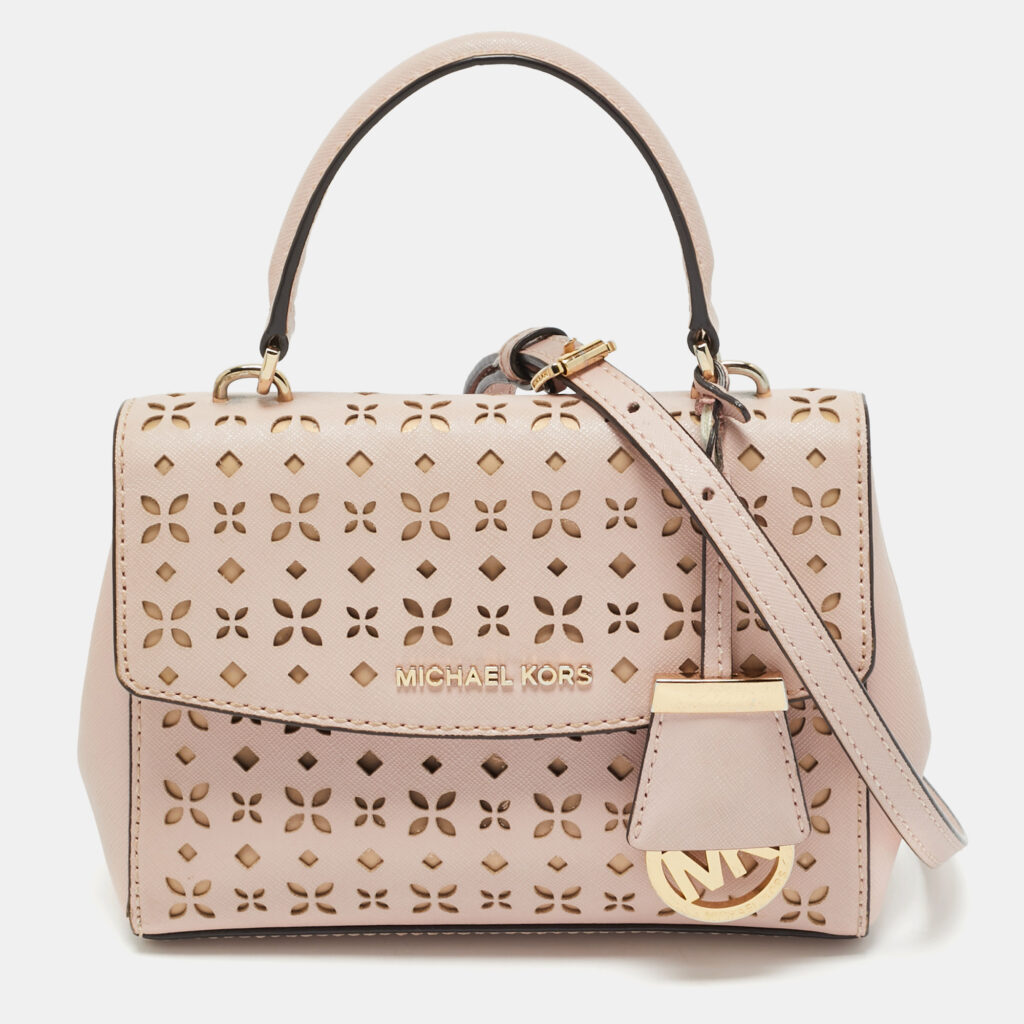 luxury-women-michael-kors-used-handbags-p1166058-007 Michael Kors Light Pink Leather XS Laser Cut Ava Top Handle Bag
