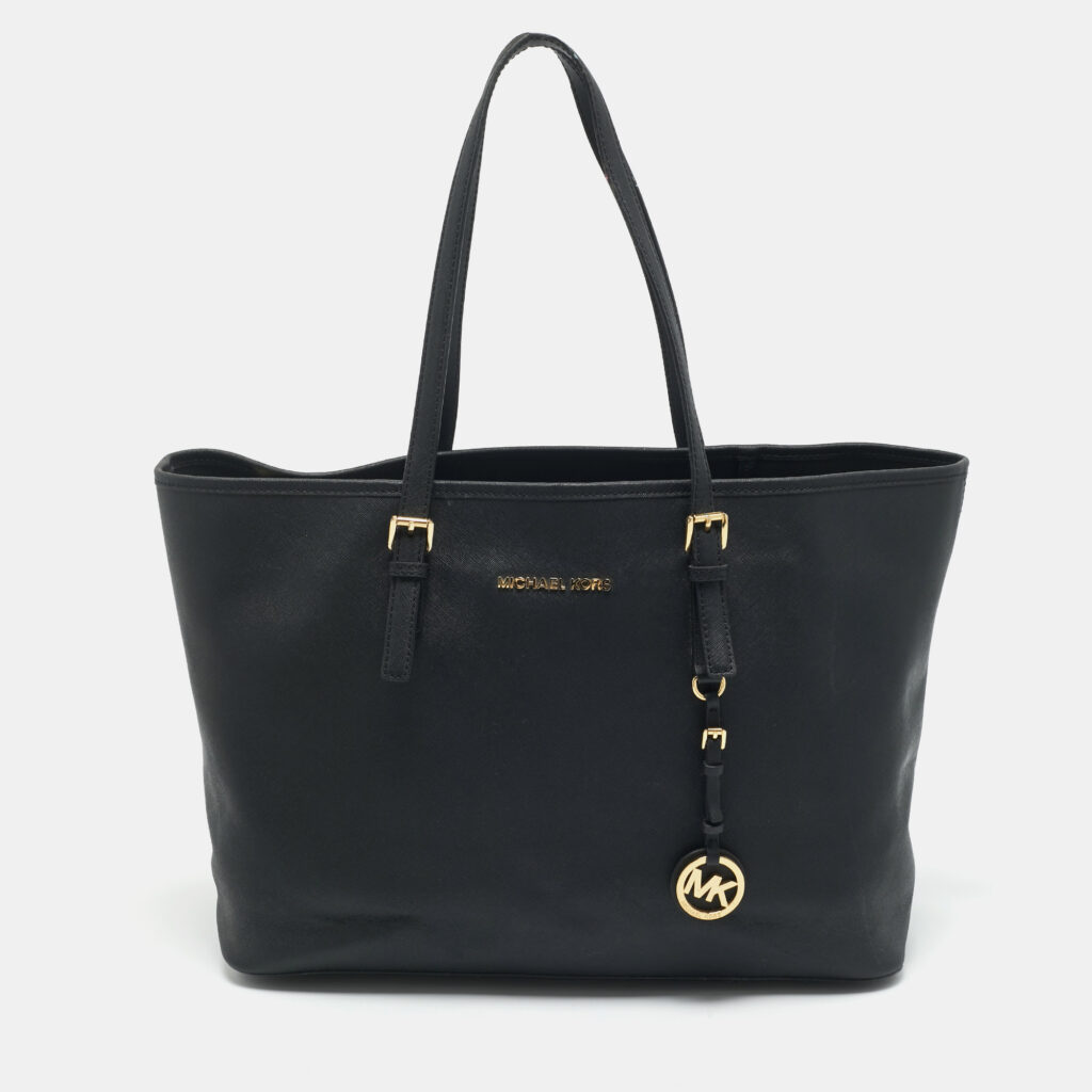 luxury-women-michael-kors-used-handbags-p1169043-006 Michael Kors Black Leather Large Jet Set Travel Tote