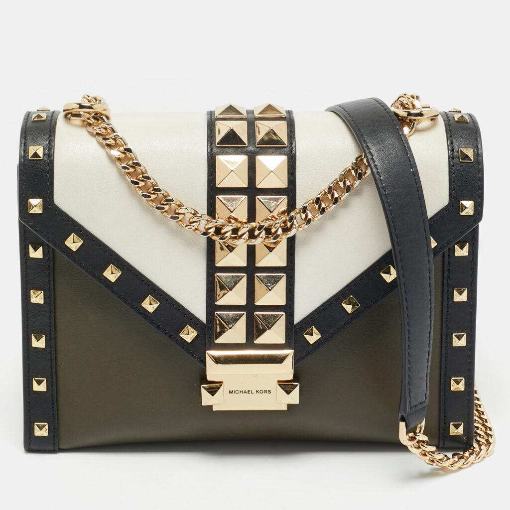 Michael Kors Tricolor Leather Large Studded Whitney Shoulder Bag