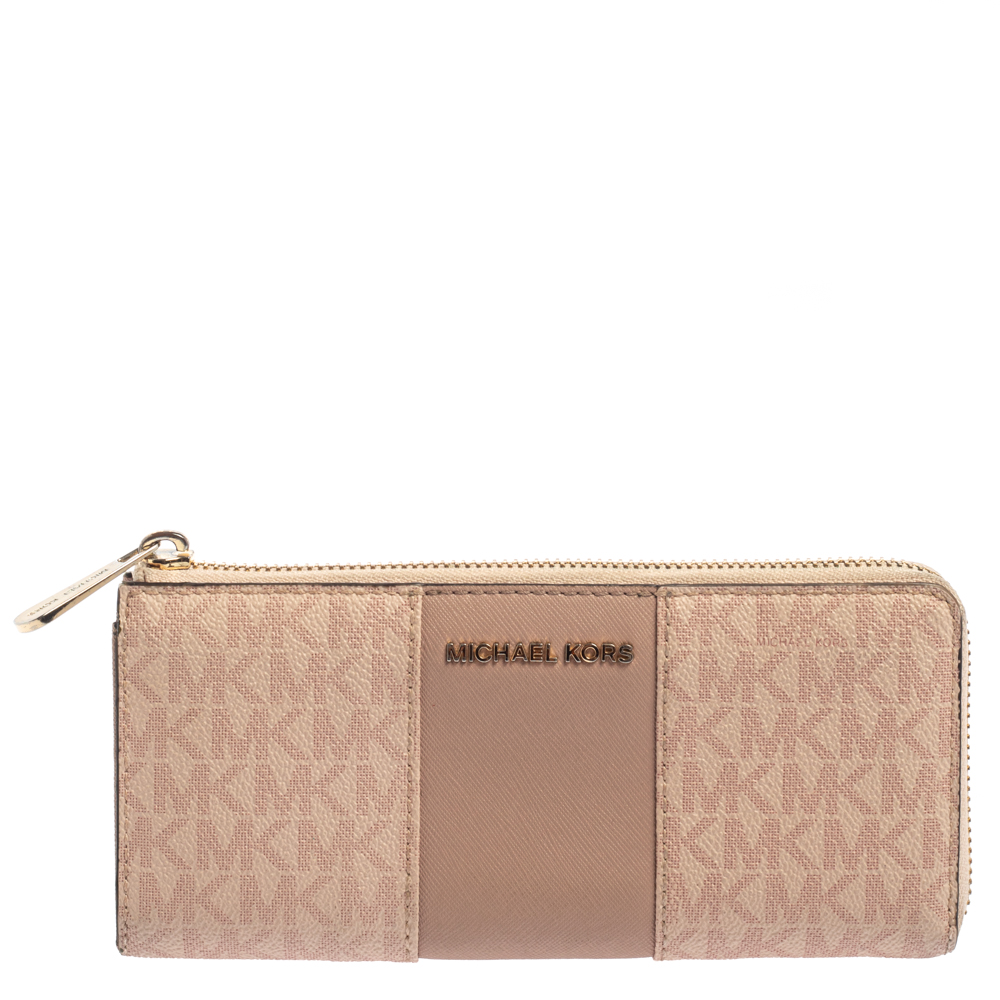 luxury-women-michael-kors-used-handbags-p376141-002 Michael Kors Pink Signature Leather Zip Around Wallet