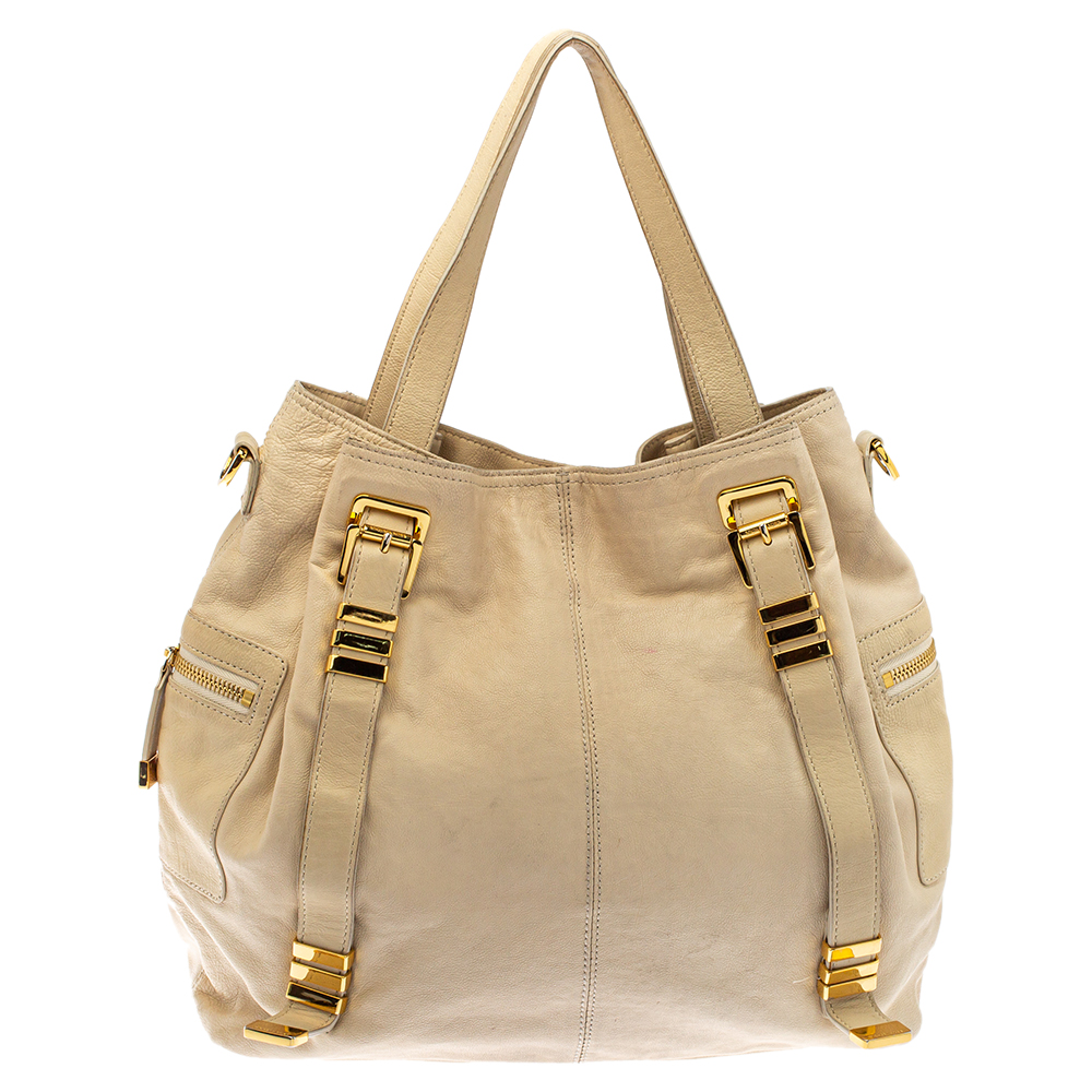 luxury-women-michael-kors-used-handbags-p396809-008 Michael Kors Cream Leather Buckle Side Pocket Shoulder Bag