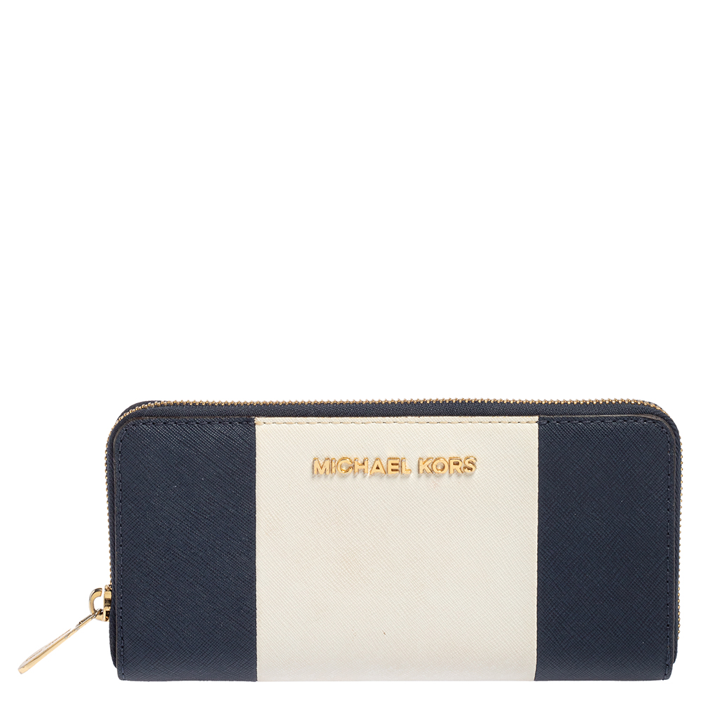 luxury-women-michael-kors-used-handbags-p412011-001 Michael Kors White/Blue Leather Jet Set Zip Around Wallet