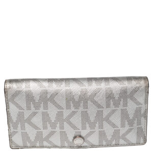 Michael Kors Metallic Silver Signature Coated Canvas Bifold Wallet