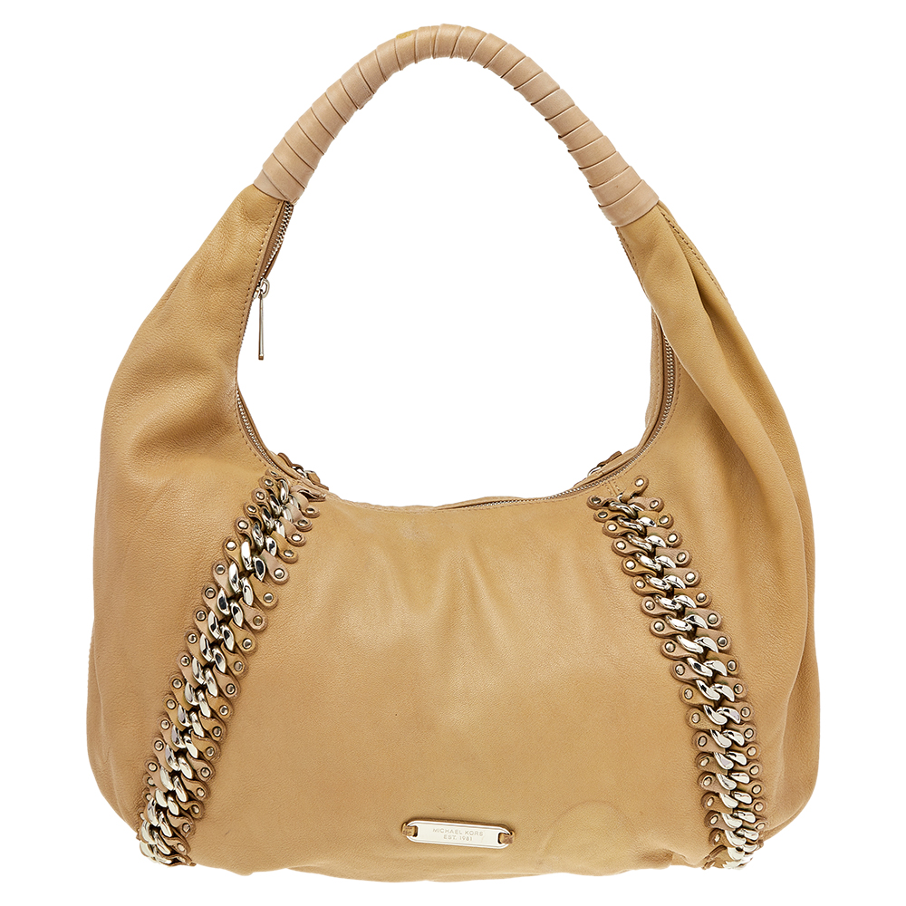 luxury-women-michael-kors-used-handbags-p504751-008-2 Michael Kors Beige Leather ID Chain Hobo