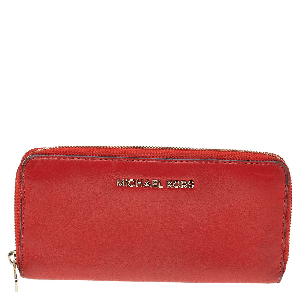 luxury-women-michael-kors-used-handbags-p511995-005-1 Michael Kors Orange Leather Bedford Zip Around Wallet