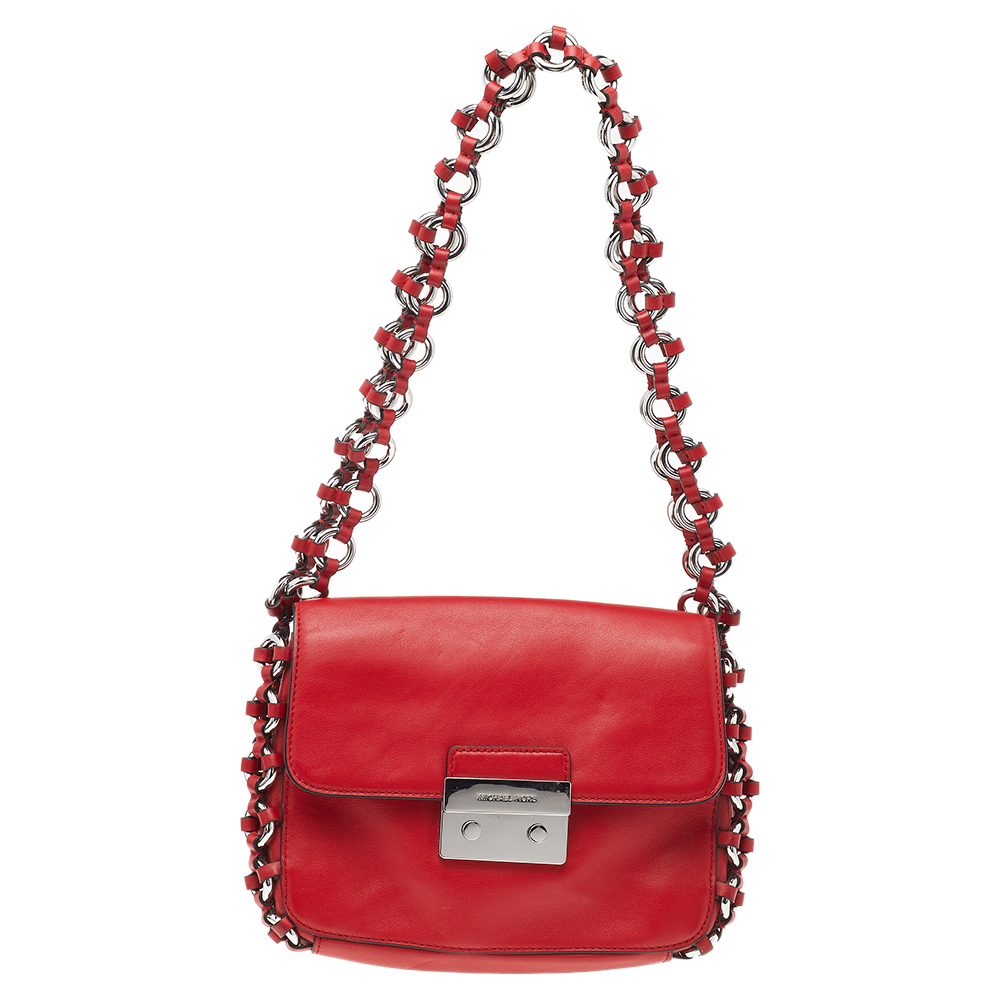 luxury-women-michael-kors-used-handbags-p517029-008-1 Michael Kors Red Leather Piper Flap Shoulder Bag