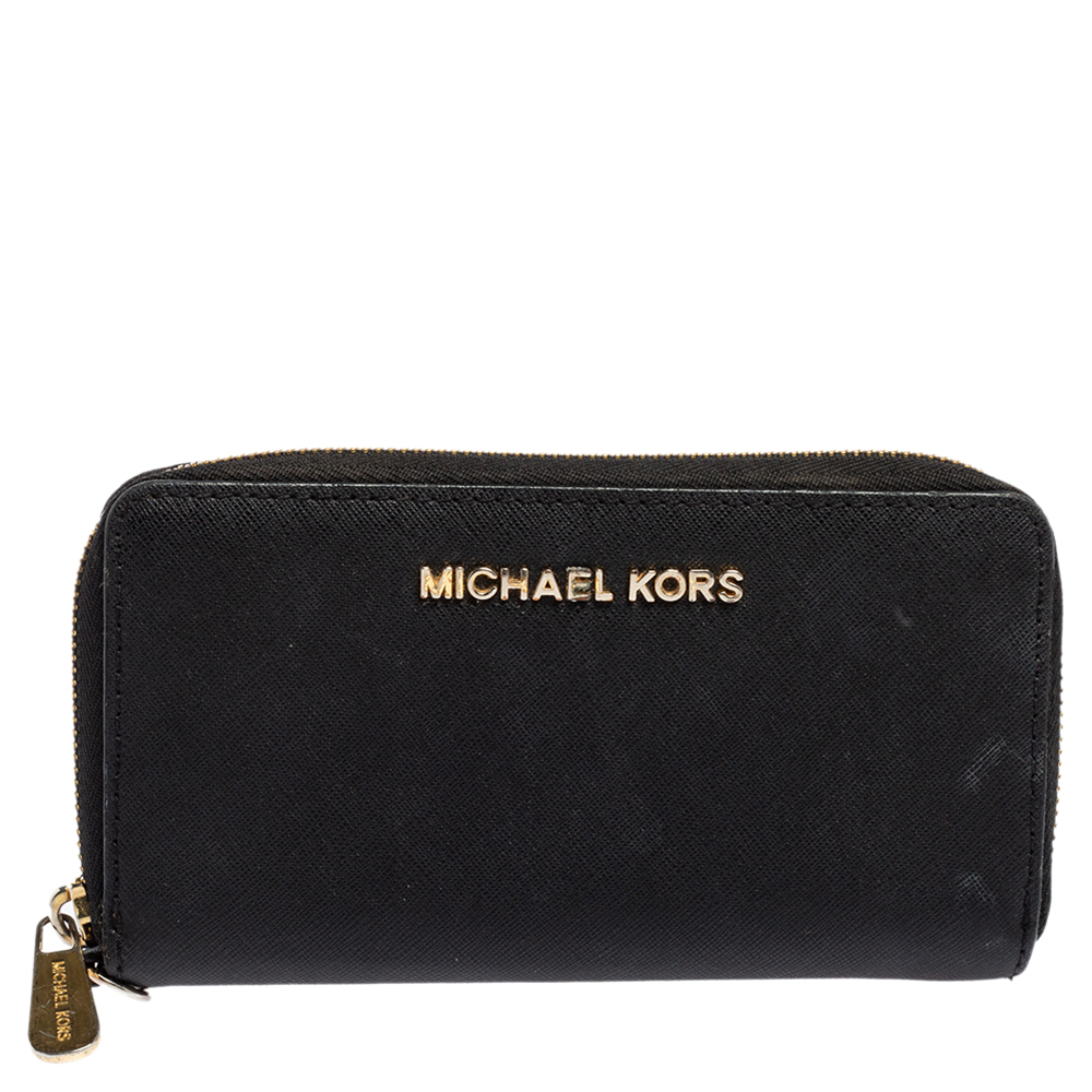 luxury-women-michael-kors-used-handbags-p525856-012-2 Michael Kors Black Leather Jet Set Zip Around Wallet