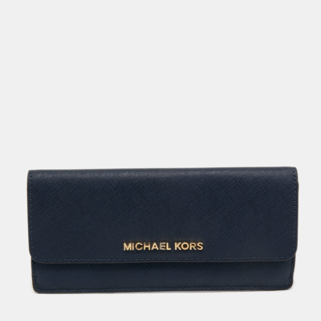 luxury-women-michael-kors-used-handbags-p730157-001 Michael Kors Blue Leather Jet Set Travel Wallet
