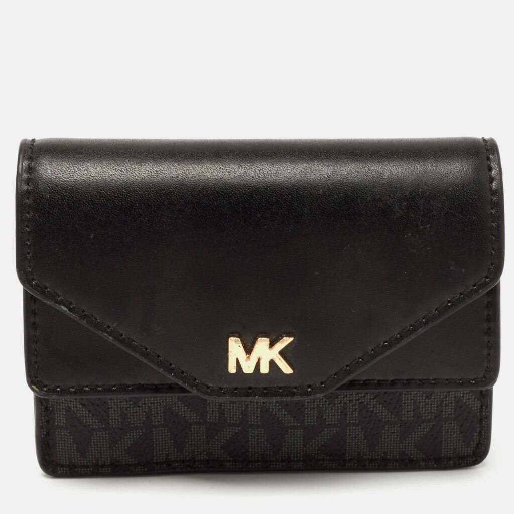 luxury-women-michael-kors-used-handbags-p770411-009 Michael Kors Black/Grey Signature Coated Canvas and Leather Card Case