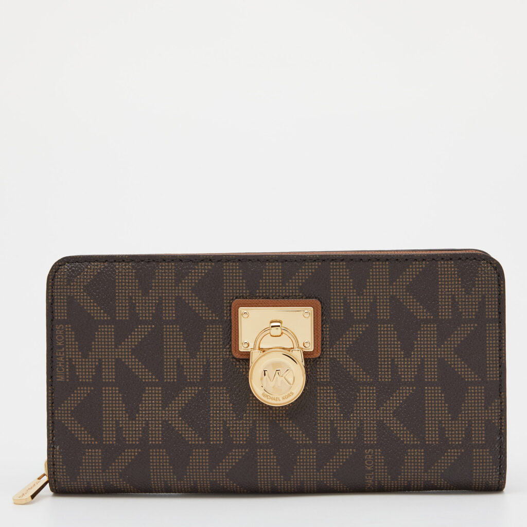 luxury-women-michael-kors-used-handbags-p819348-007 Michael Kors Brown Signature Coated Canvas Zip Around Wallet