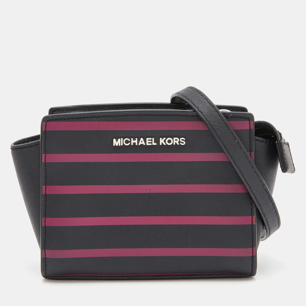 luxury-women-michael-kors-used-handbags-p828345-011 Michael Kors Black/Pink Saffiano Leather Mini Selma Crossbody Bag