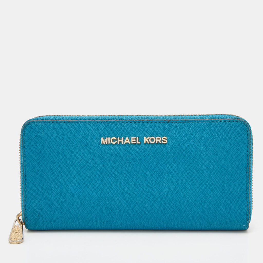 luxury-women-michael-kors-used-handbags-p834534-010 Michael Kors Blue Leather Jet Set Zip Around Wallet