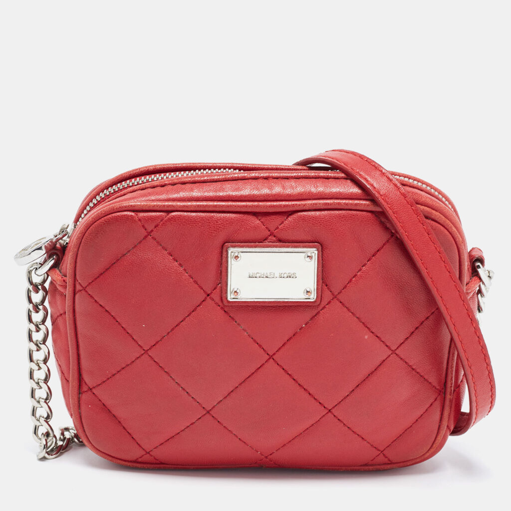 luxury-women-michael-kors-used-handbags-p865711-016 Michael Kors Red Quilted Leather Camera Shoulder Bag