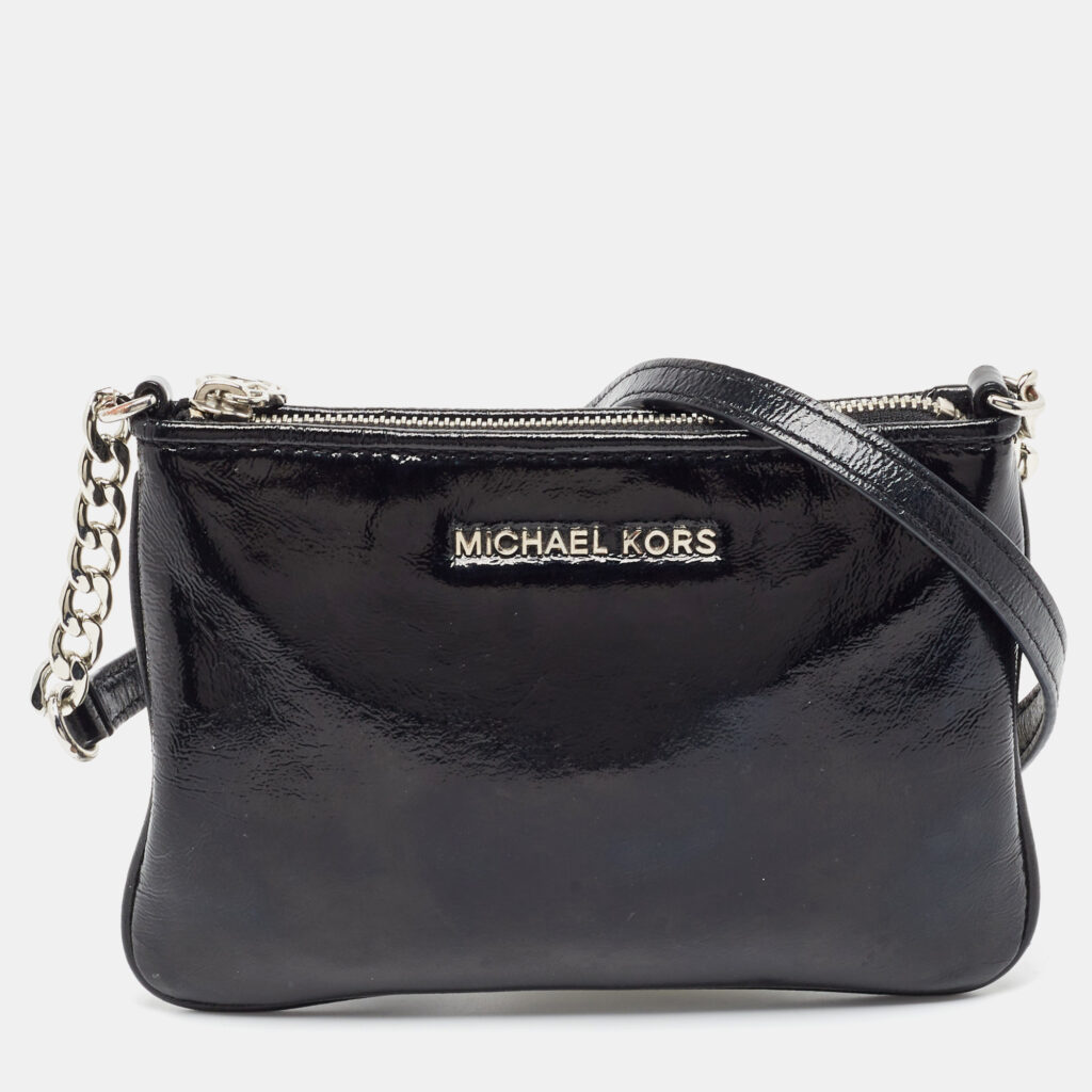 luxury-women-michael-kors-used-handbags-p870142-007 Michael Kors Black Patent Leather Zip Crossbody Bag