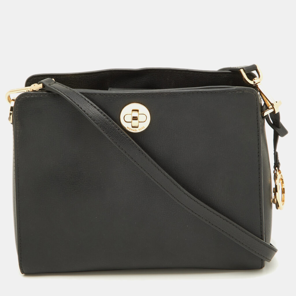 luxury-women-michael-kors-used-handbags-p901507-006 Michael Korse Black Leather Turnlock Crossbody Bag