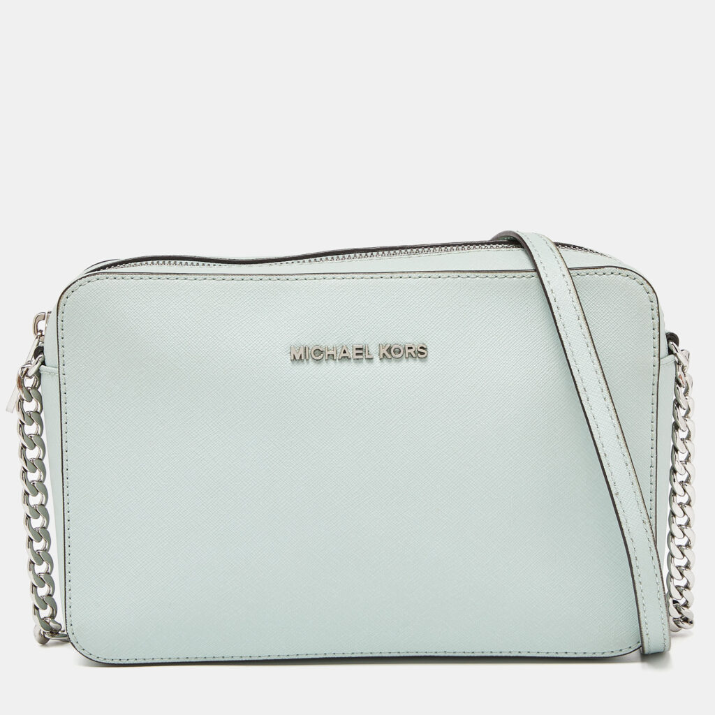 luxury-women-michael-kors-used-handbags-p902808-010 Michael Kors Green Saffiano Leather Jet Set Camera Crossbody Bag