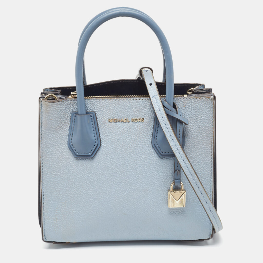 luxury-women-michael-kors-used-handbags-p907481-011 Michael Kors Grey/Blue Leather Mercer Satchel
