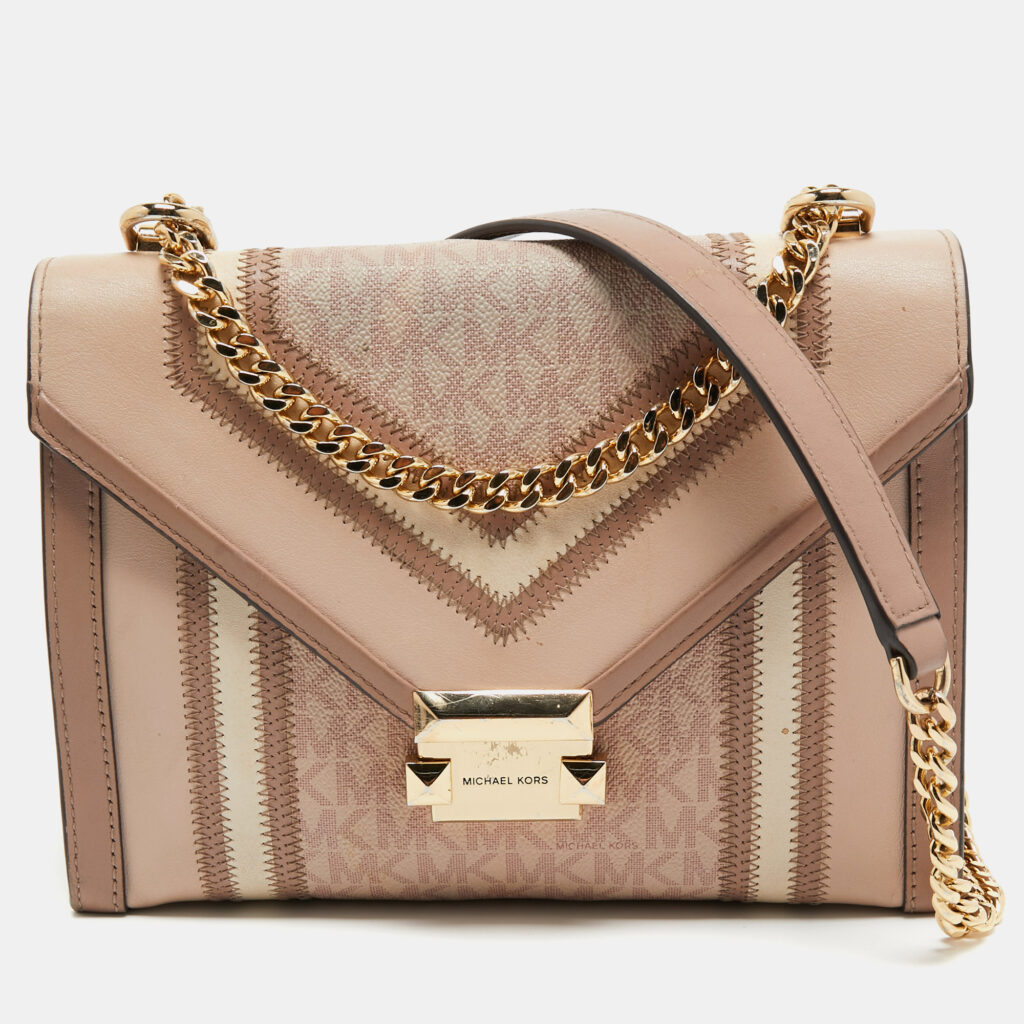 luxury-women-michael-kors-used-handbags-p913234-010 Michael Kors Old Rose Signature Coated Canvas and Leather Large Whitney Shoulder Bag