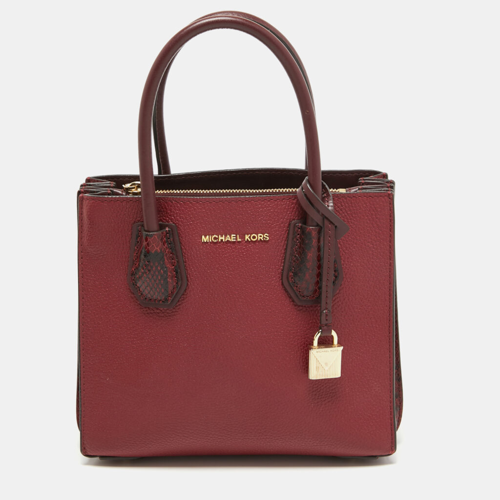 luxury-women-michael-kors-used-handbags-p921230-001 Michael Kors Red/Burgundy Leather Small Mercer Tote