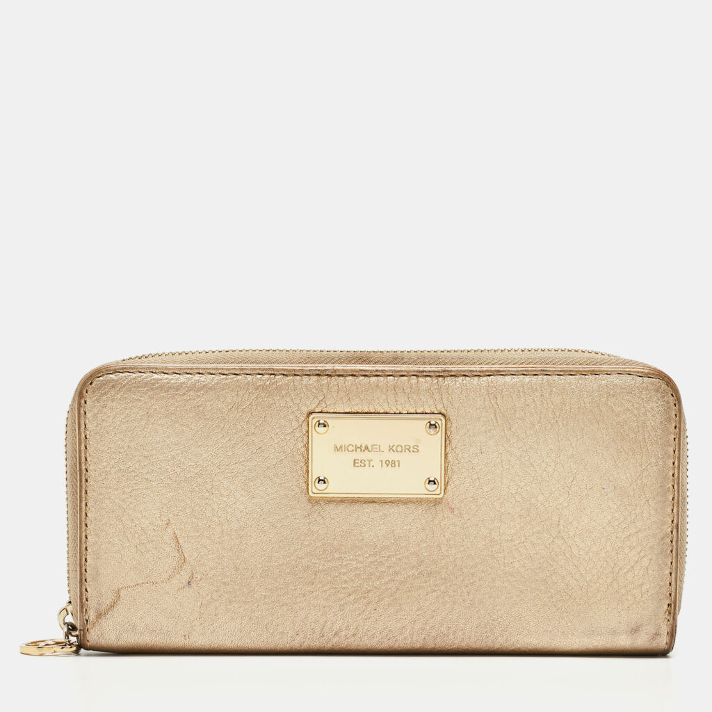 luxury-women-michael-kors-used-handbags-p926867-019 Michael Kors Gold Leather Jet Set Zip Around Continental Wallet