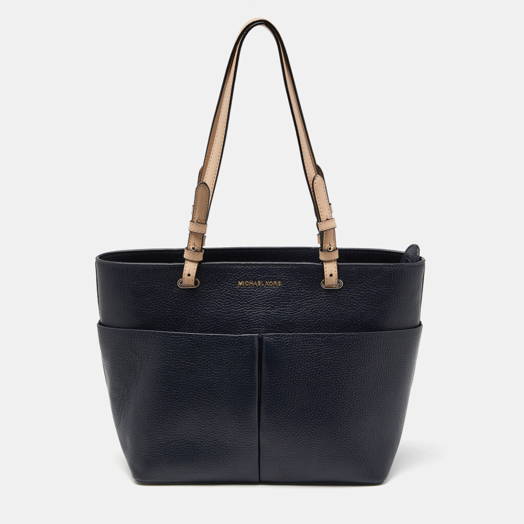 luxury-women-michael-kors-used-handbags-p934818-012 Michael Kors Dark Blue/Beige Leather Bedford Tote