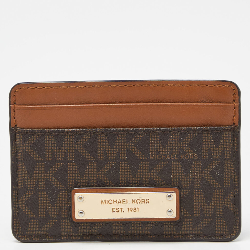 luxury-women-michael-kors-used-handbags-p941177-007 Michael Kors Beige/Brown Signature Coated Canvas and Leather Card Case