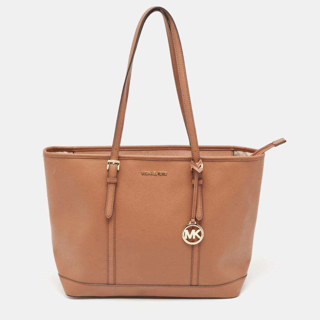 luxury-women-michael-kors-used-handbags-p941280-015 Michael Kors Brown Saffiano Leather Jet Set Travel Tote