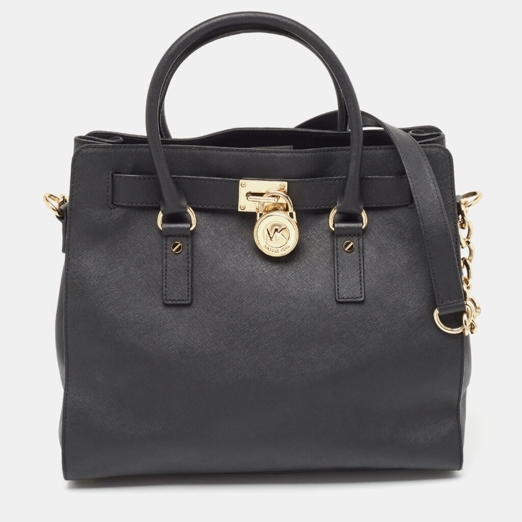 luxury-women-michael-kors-used-handbags-p943434-002 MICHAEL Michael Kors Black Leather Large North South Hamilton Tote